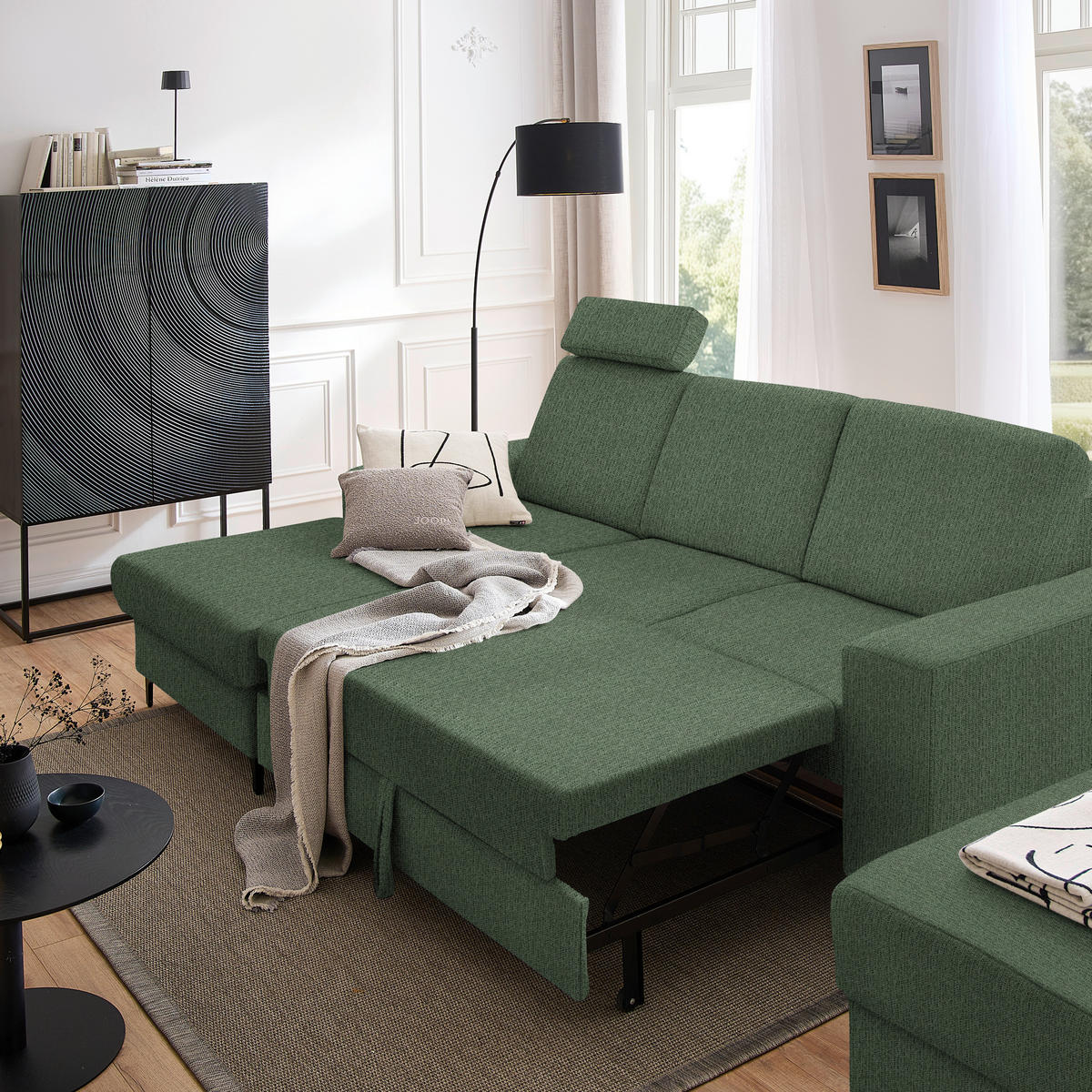ECKSOFA in Webstoff Waldgrün  - Waldgrün/Schwarz, Konventionell, Textil/Metall (167/247cm) - Stylife