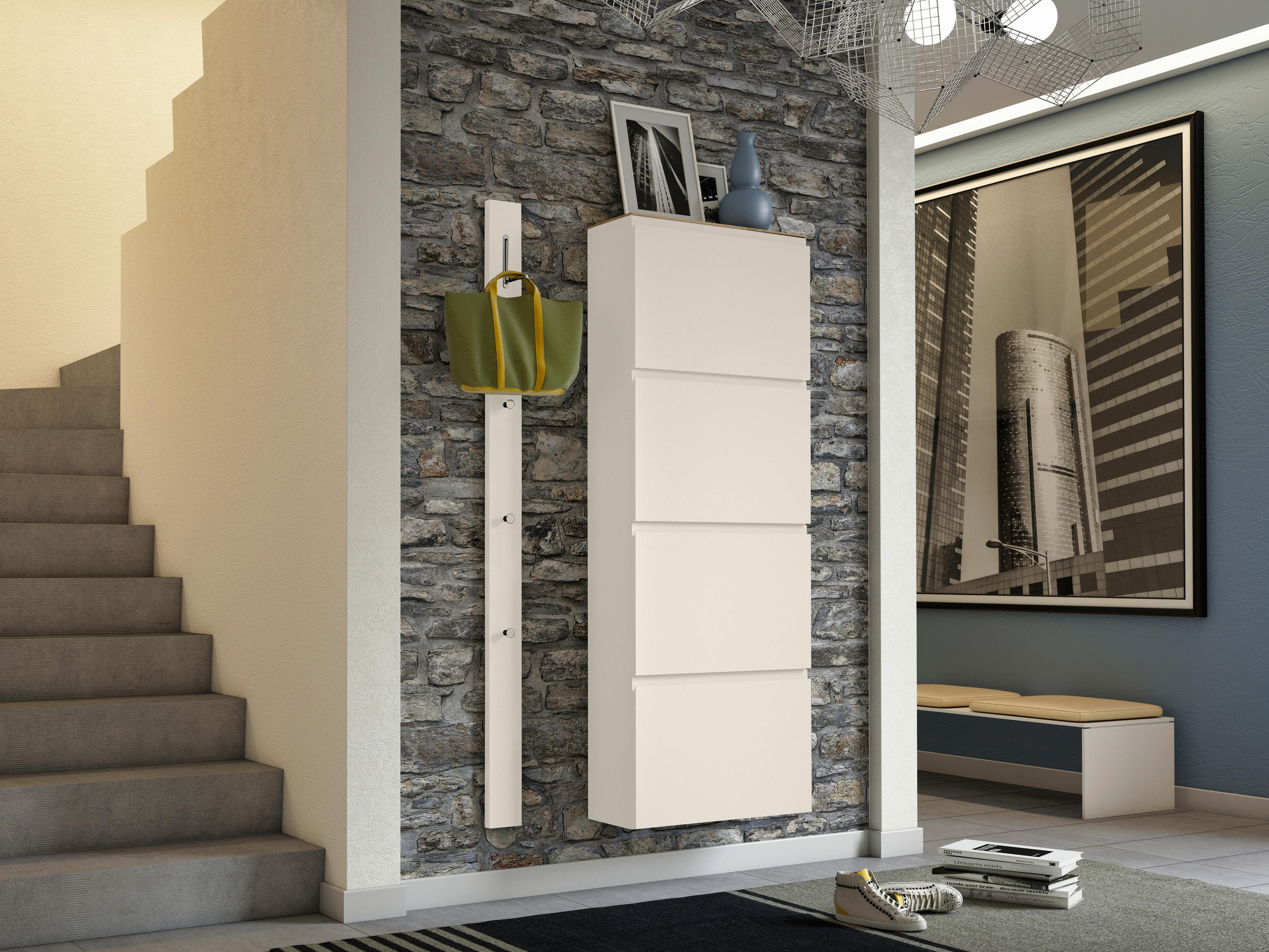 SCHUHKIPPER Gardasee  in 60/162/22 cm  - Eichefarben/Anthrazit, Design, Holzwerkstoff (60/162/22cm) - Moderano