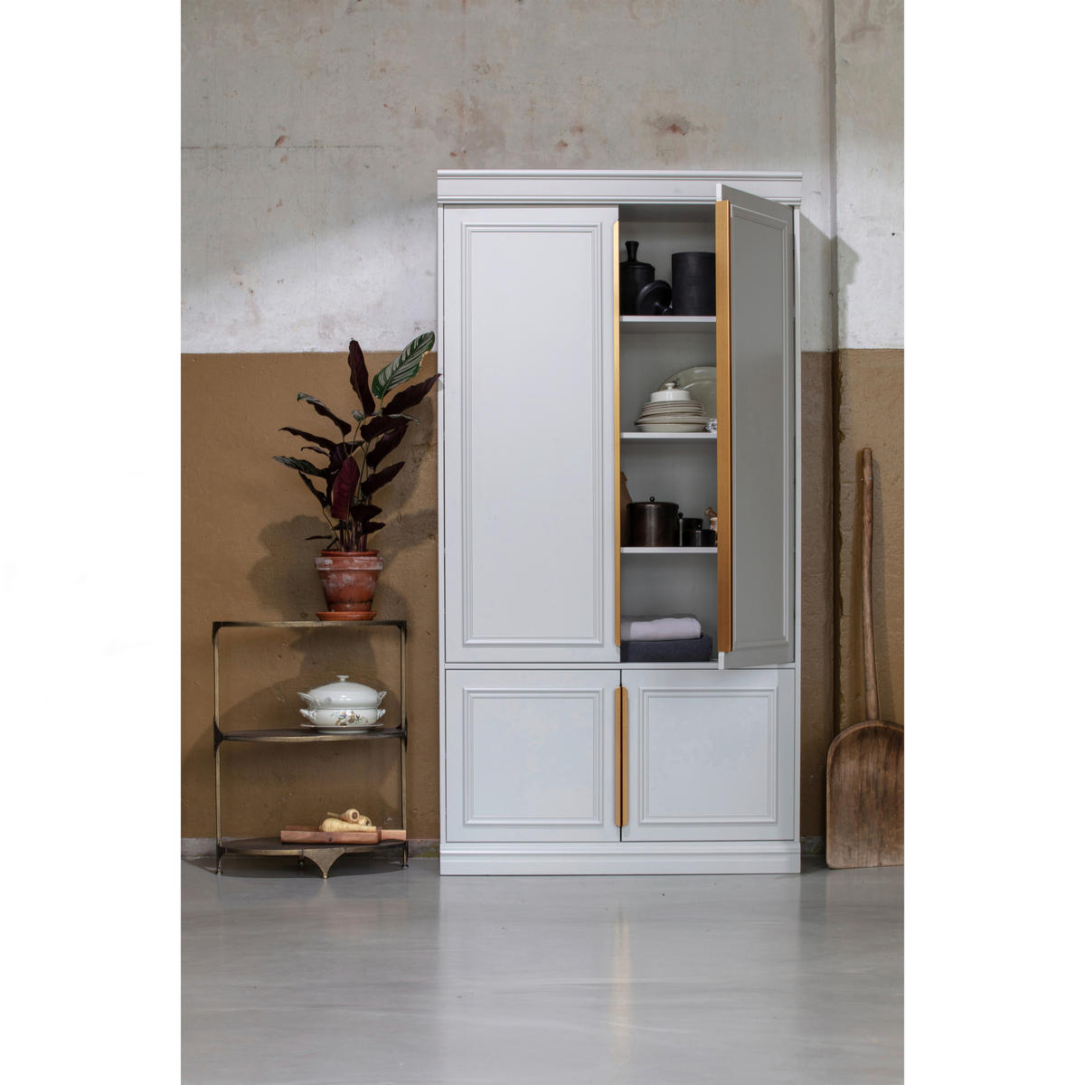 DREHTÜRENSCHRANK  in Grau  - Roségold/Grau, Basics, Holz/Metall (110/215/44cm) - MID.YOU