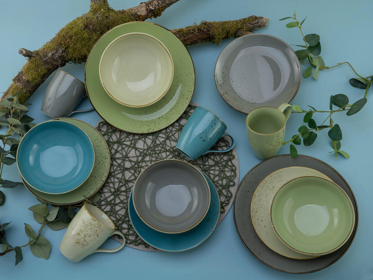 KOMBISERVICE NATURE COLLECTION Blau, Grau, Grün, Sandfarben Nature 16-teilig 4 Personen  - Sandfarben/Blau, Trend, Keramik - Creatable