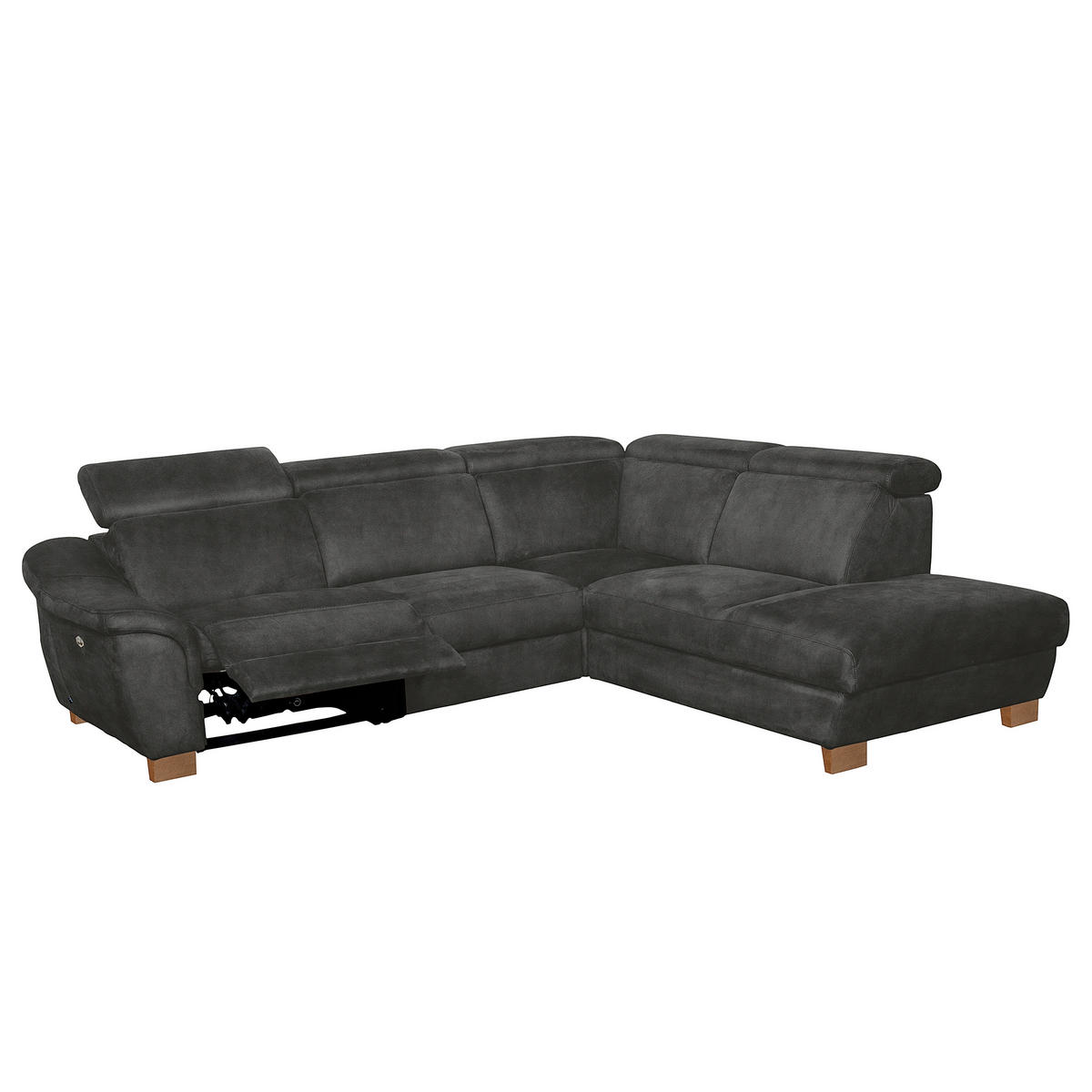 ECKSOFA Mikrofaser Anthrazit  - Anthrazit/Naturfarben, Design, Holz/Textil (276/238cm) - Livetastic