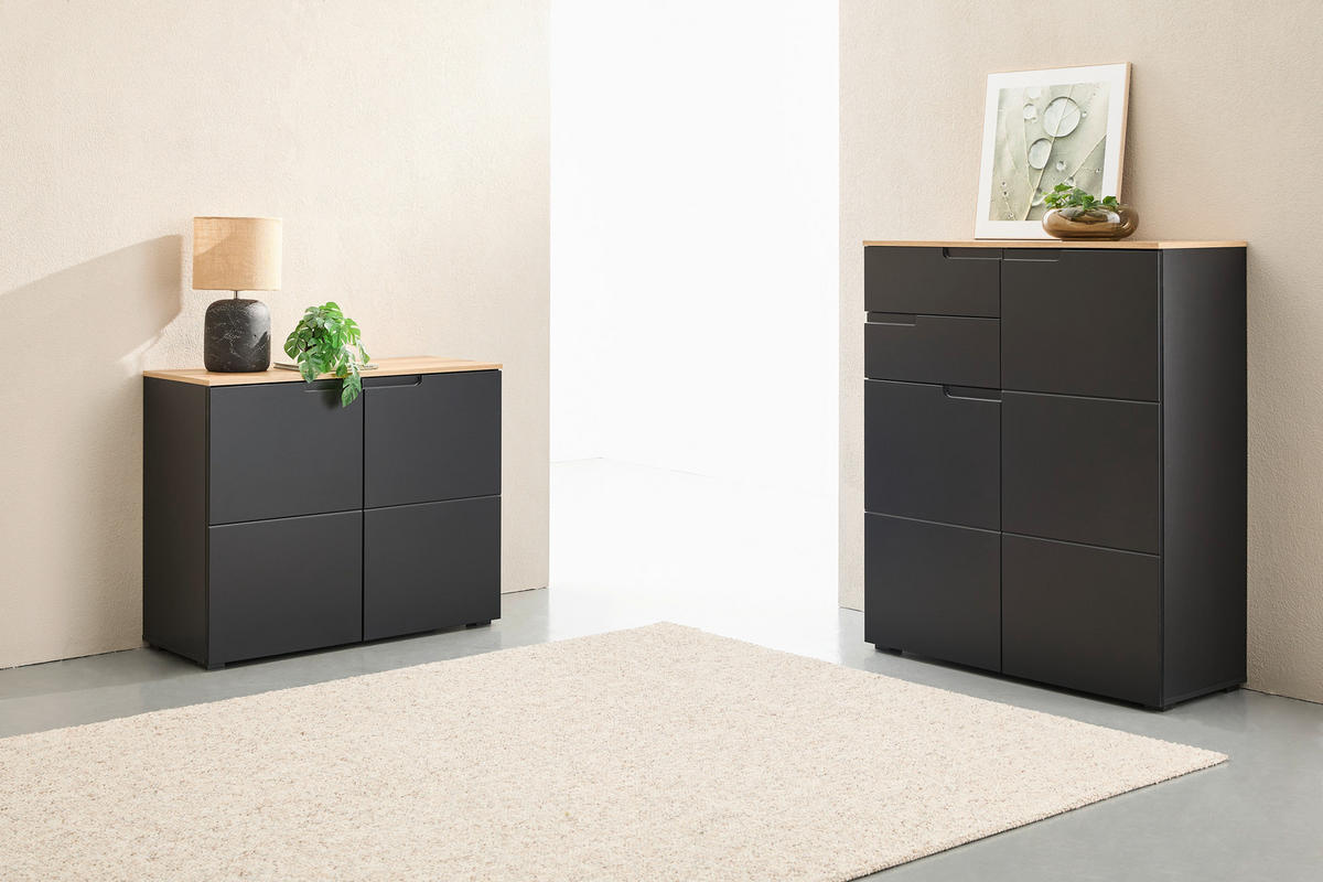 KOMMODE , 100/80/40 cm,  - Eichefarben/Schwarz, Design, Holzwerkstoff/Kunststoff (100/80/40cm) - MID.YOU