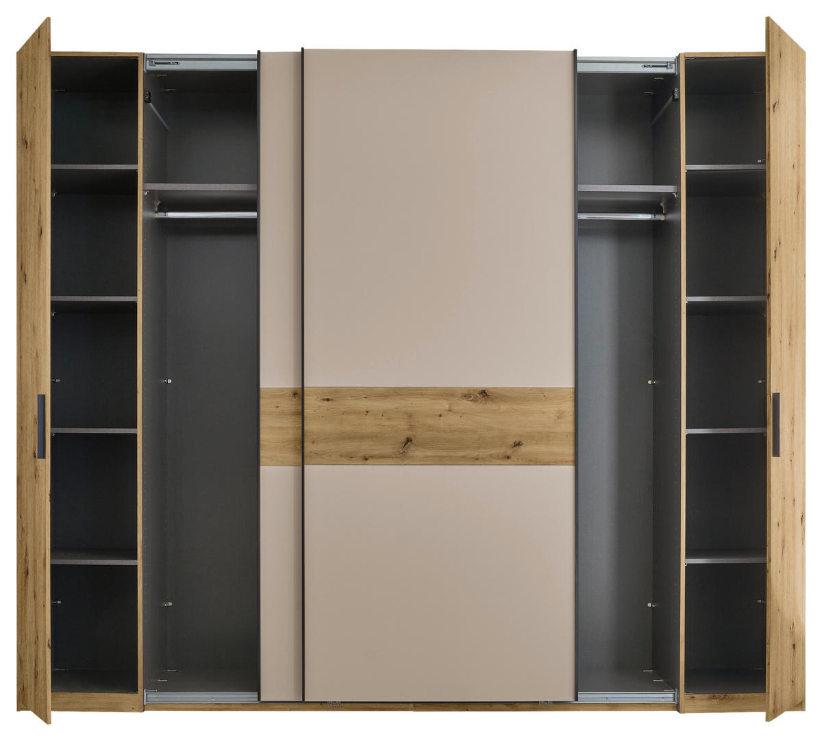 KOMBISCHRANK 267/225/62 cm 4-türig  - Kaschmir/Schwarz, Design, Holzwerkstoff/Metall (267/225/62cm) - Xora