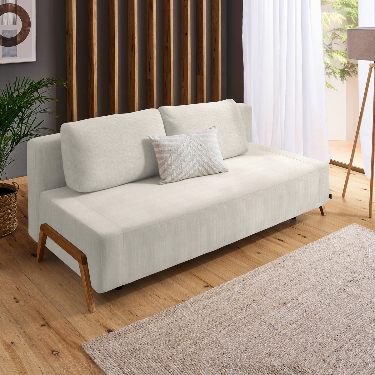 SCHLAFSOFA Chenille Ecru  - Ecru/Naturfarben, Design, Holz/Textil (211/88/102cm) - Niels Andersson
