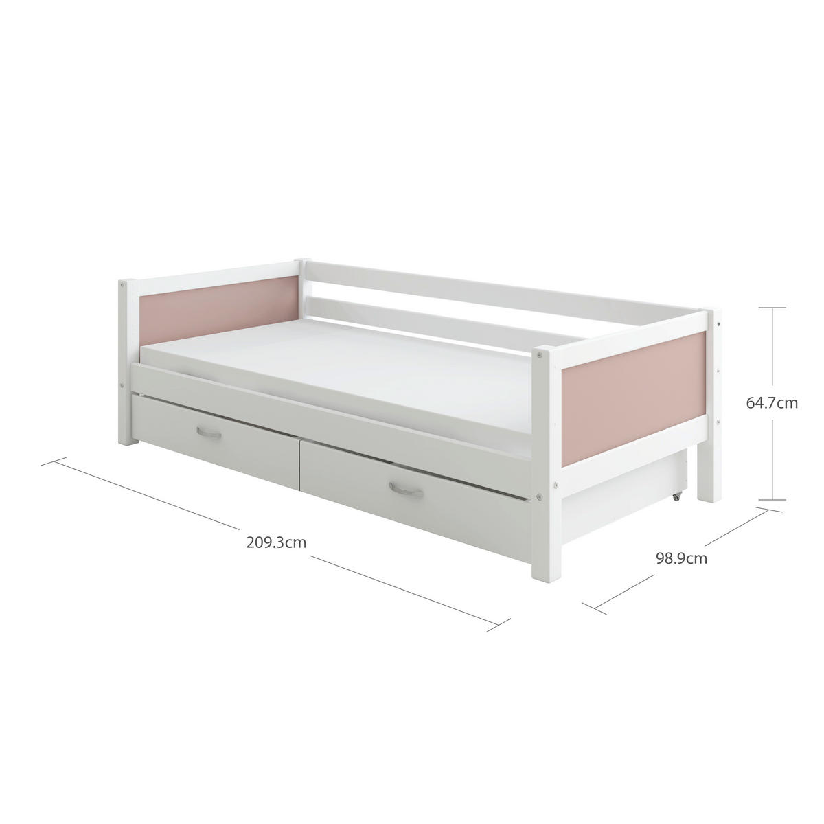 BETT 90/200 cm,  in Rosa, Weiß, Rollrost, Bettschubladen  - Rosa/Weiß, MODERN, Holz (90/200cm) - Chameo