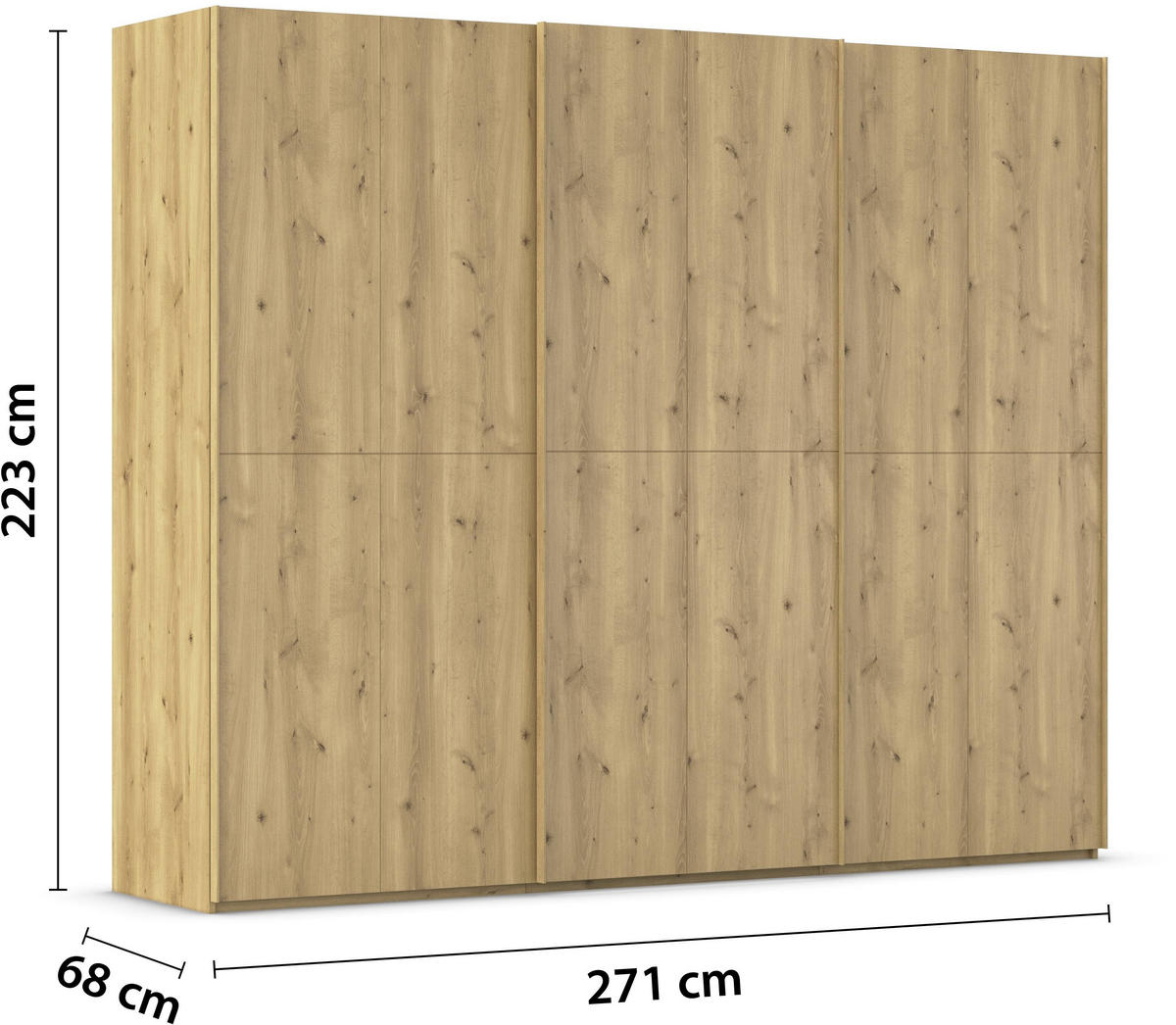 SCHWEBETÜRENSCHRANK 270/223/68 cm 3-türig Eichefarben  - Eichefarben, Design, Holz/Holzwerkstoff (270/223/68cm) - Novel