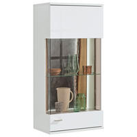 HÄNGEVITRINE in massiv Eiche Weiß, Eichefarben, Schieferfarben, Weiß Hochglanz  - Schieferfarben/Eichefarben, Design, Glas/Holz (60,1/126,4/37,2cm) - SetOne by Musterring