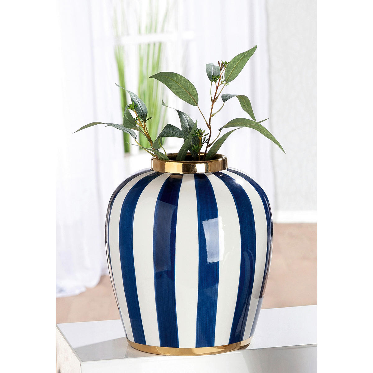 DEKOVASE  - Blau/Weiß, Basics, Keramik (26/29,5cm)