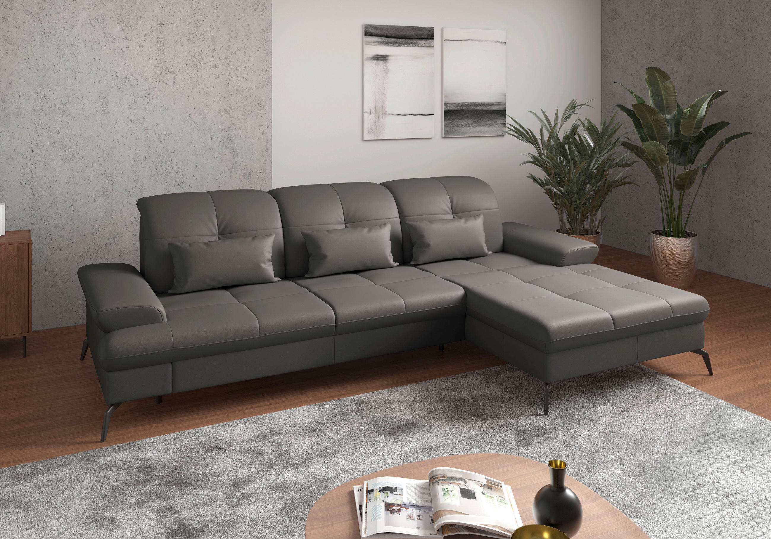 ECKSOFA Mokka Echtleder  - Schwarz/Mokka, KONVENTIONELL, Leder/Metall (279/185cm) - Sit & More