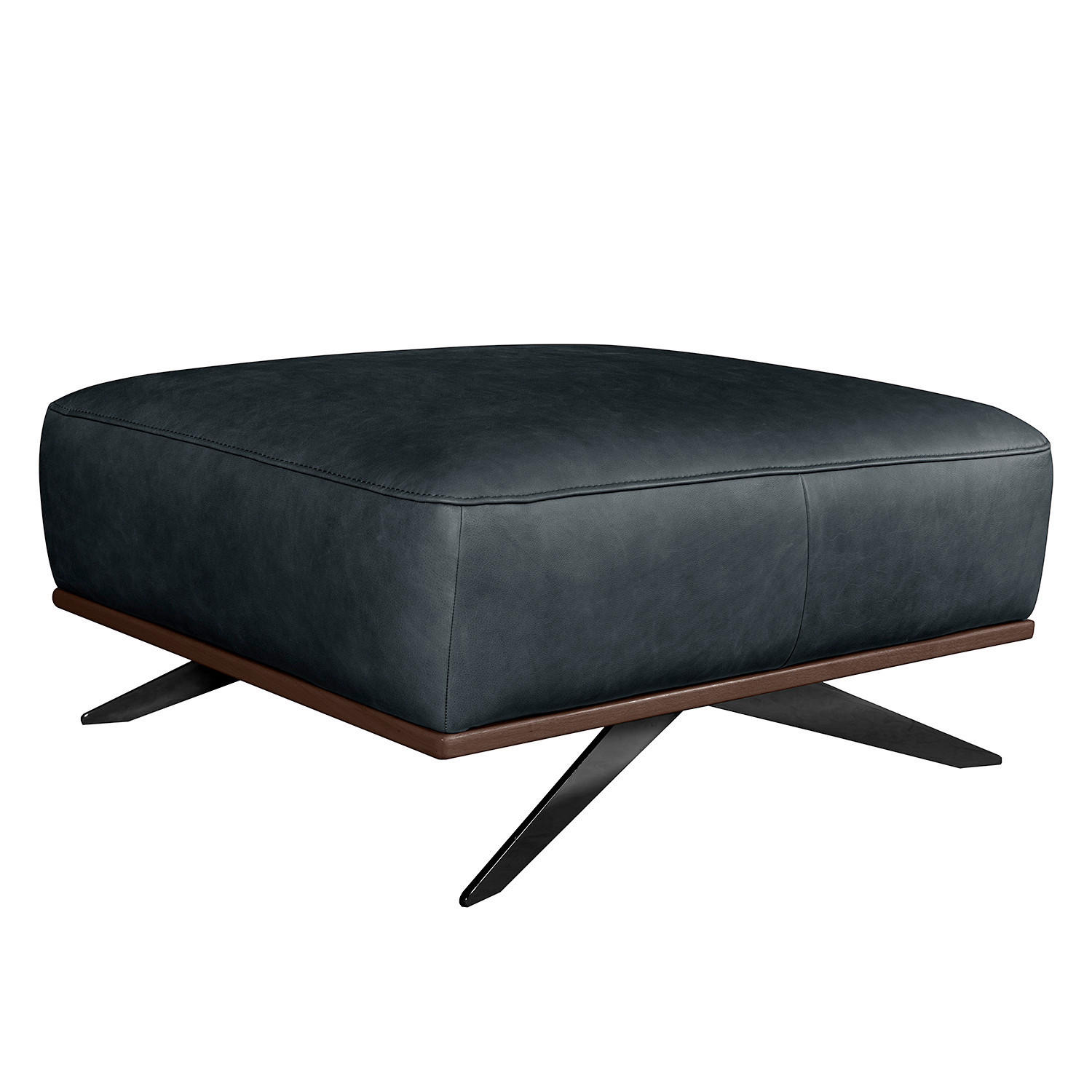 HOCKER Leder Blau  - Blau/Schwarz, Design, Leder/Metall (95/46/80cm) - Livetastic