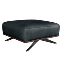 HOCKER Leder Blau  - Blau/Schwarz, Design, Leder/Metall (95/46/80cm) - Livetastic
