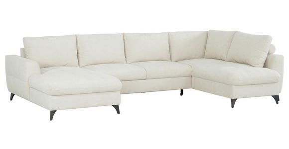 WOHNLANDSCHAFT Beige Chenille  - Beige/Schwarz, KONVENTIONELL, Textil/Metall (160/340/188cm) - Xora