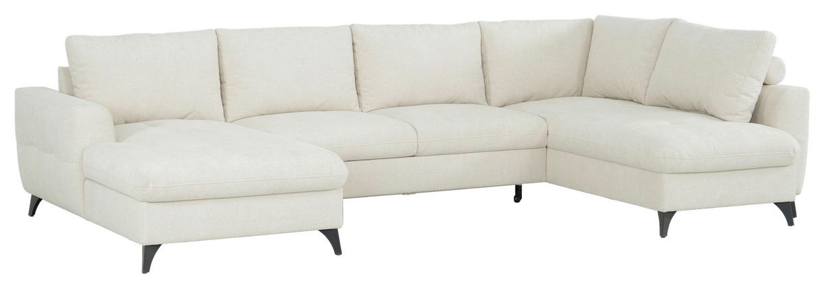 WOHNLANDSCHAFT Beige Chenille  - Beige/Schwarz, KONVENTIONELL, Textil/Metall (160/340/188cm) - Xora