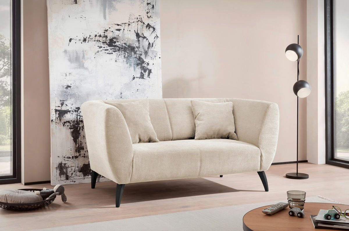 2-SITZER-SOFA Cord Beige  - Beige/Schwarz, MODERN, Holz/Textil (172/83/88cm) - MID.YOU
