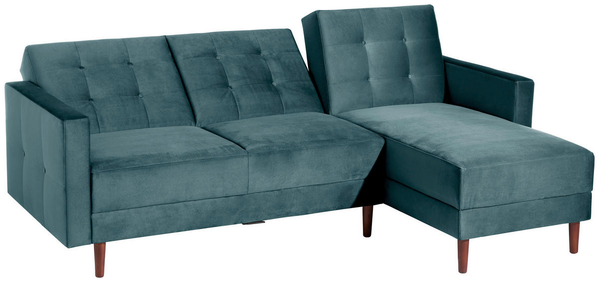 ECKSCHLAFSOFA inkl. Hocker in Blau Textil   - Blau/Eschefarben, Design, Holz/Textil (223/152cm) - Max Winzer