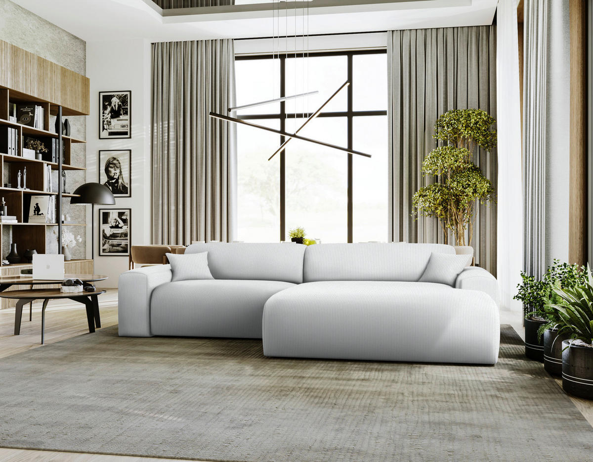 ECKSOFA in Velours, Feincord Silberfarben  292/178 cm  - Silberfarben/Schwarz, Design, Kunststoff/Textil (292/178cm) - home24