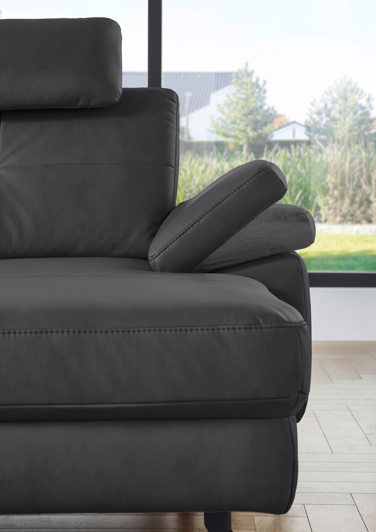 WOHNLANDSCHAFT in Lederlook, Mikrofaser Grau  - Schwarz/Grau, Design, Textil/Metall (220/345/179cm) - Beldomo System