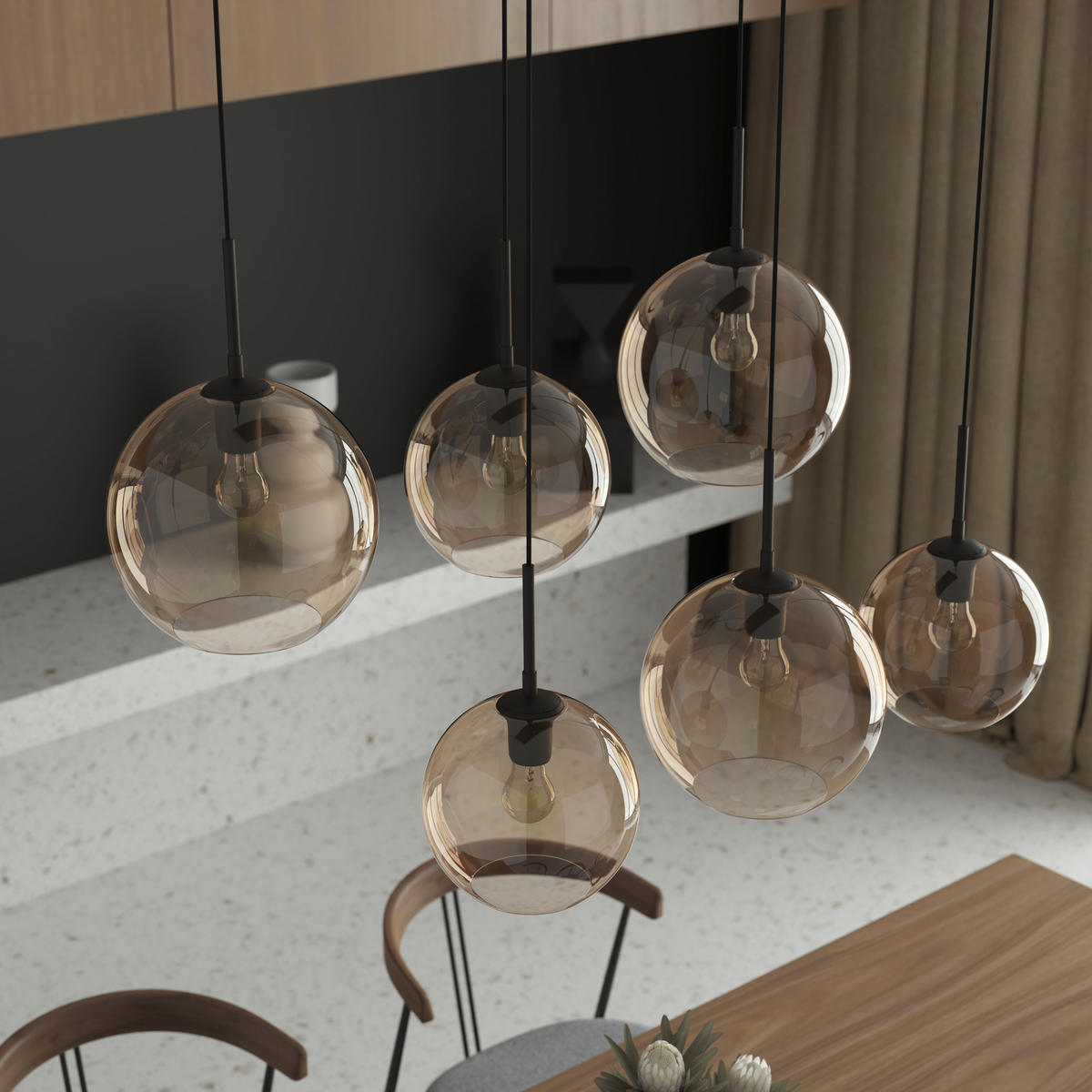 HÄNGELEUCHTE Amelie 97,5/42,5/150 cm   - Bernsteinfarben, Basics, Glas/Metall (97,5/42,5/150cm) - Novel