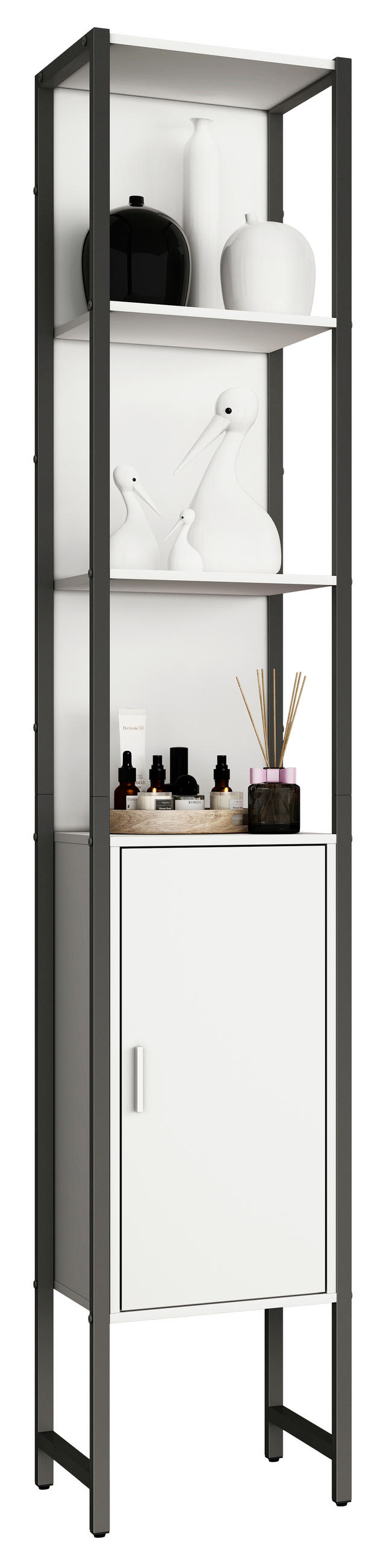 HOCHSCHRANK 33/185/30 cm  - Weiss/Silberfarben, Modern, Holzwerkstoff/Metall (33/185/30cm) - MID.YOU