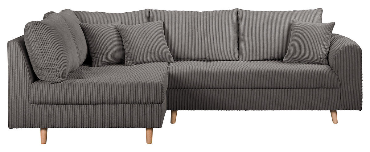 ECKSOFA inkl. Hocker Ariella Dunkelgrau Cord  - Dunkelgrau/Naturfarben, Design, Holz/Textil (161/231cm) - Livetastic