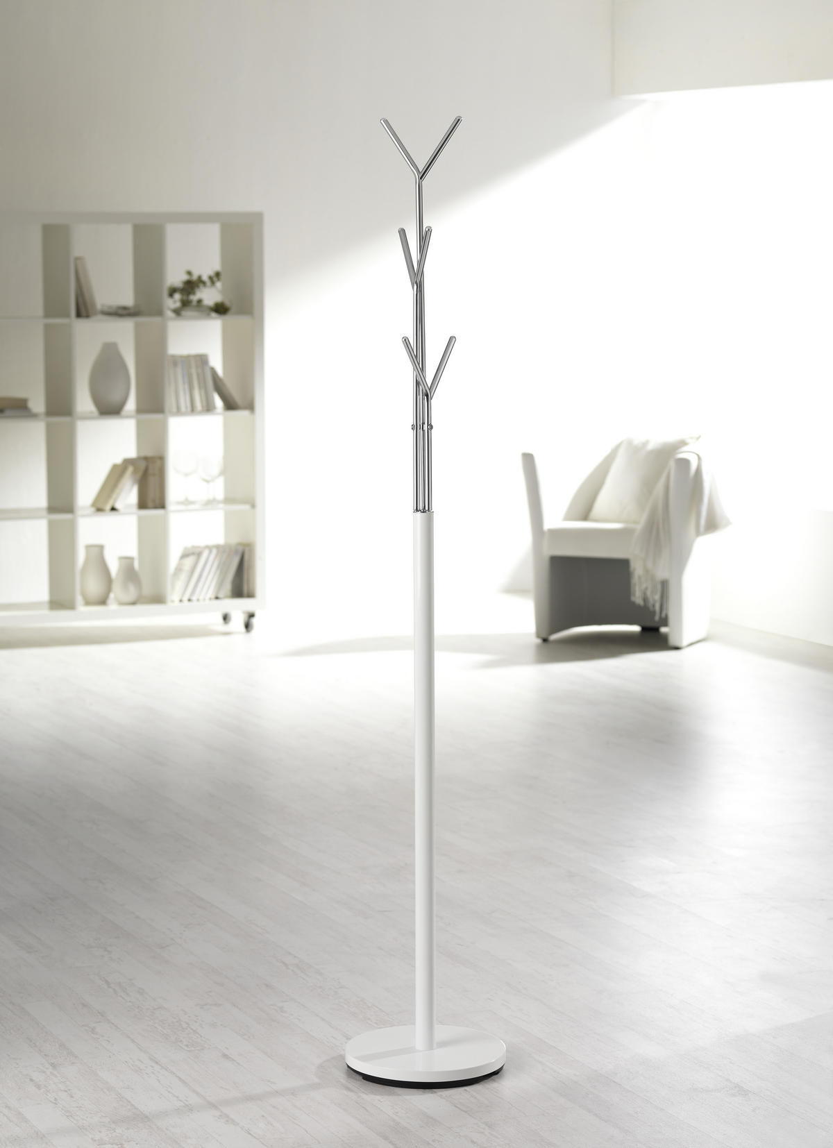 ŠATNÍ STOJAN - bílá/barvy chromu, Design, kov (29/171/29cm) - Boxxx