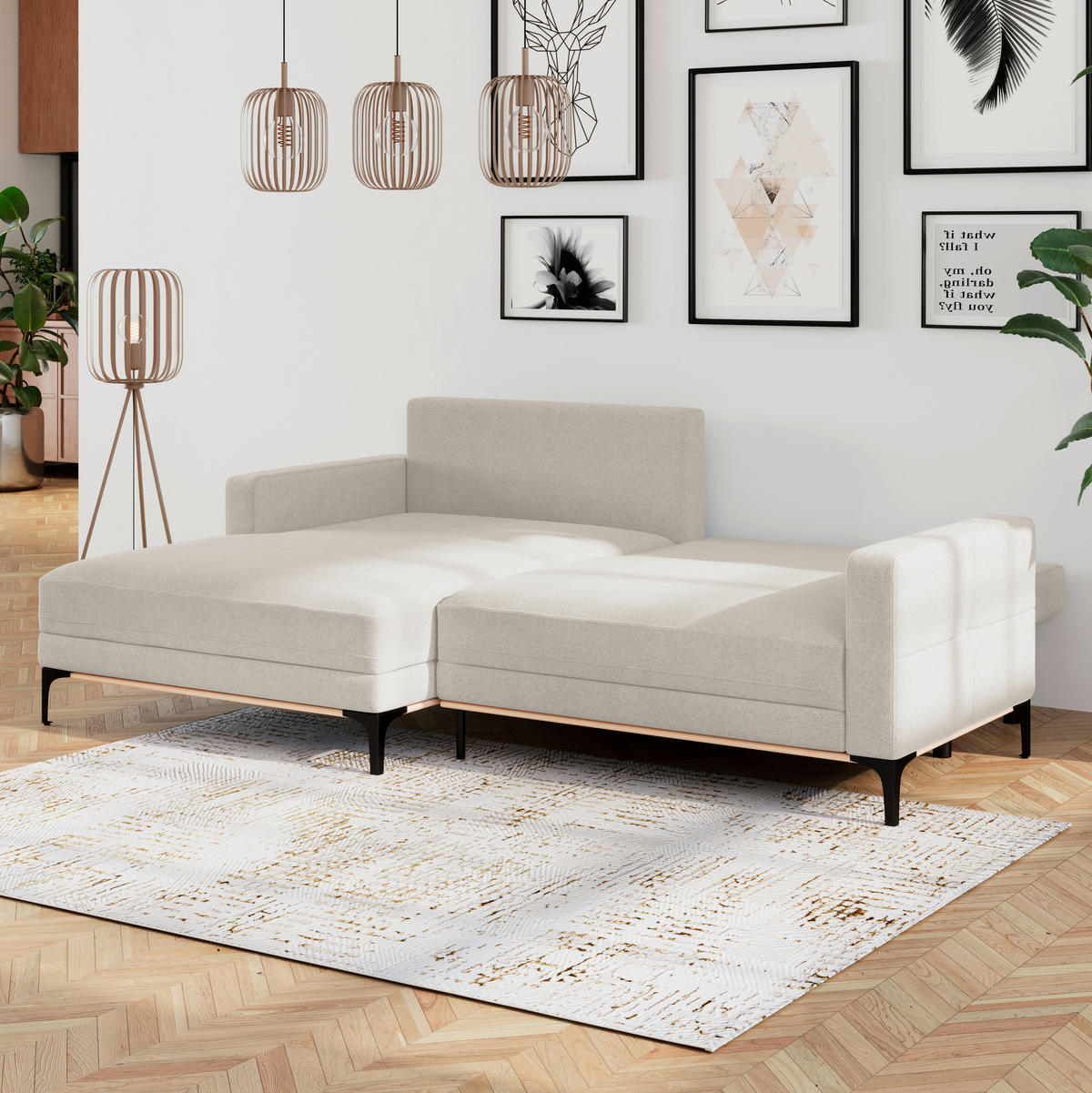 ECKSOFA in Creme  - Creme/Schwarz, Modern, Textil/Metall (162/238cm) - Ondega