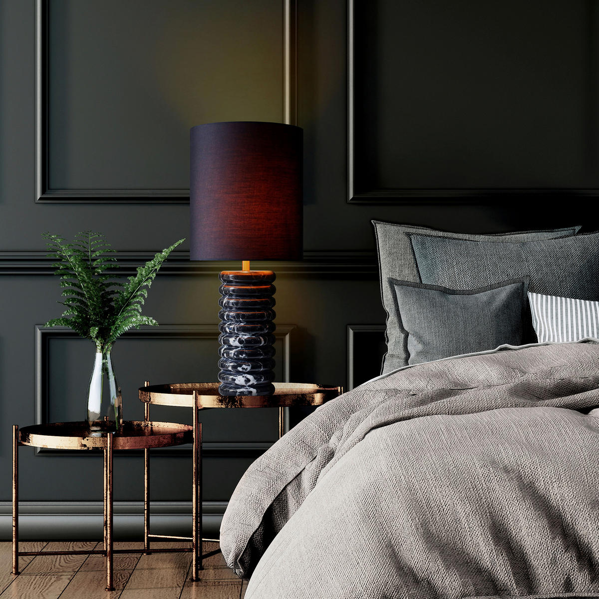 TISCHLEUCHTE 14/65/14 cm   - Schwarz, Design, Textil/Stein (14/65/14cm) - P & B