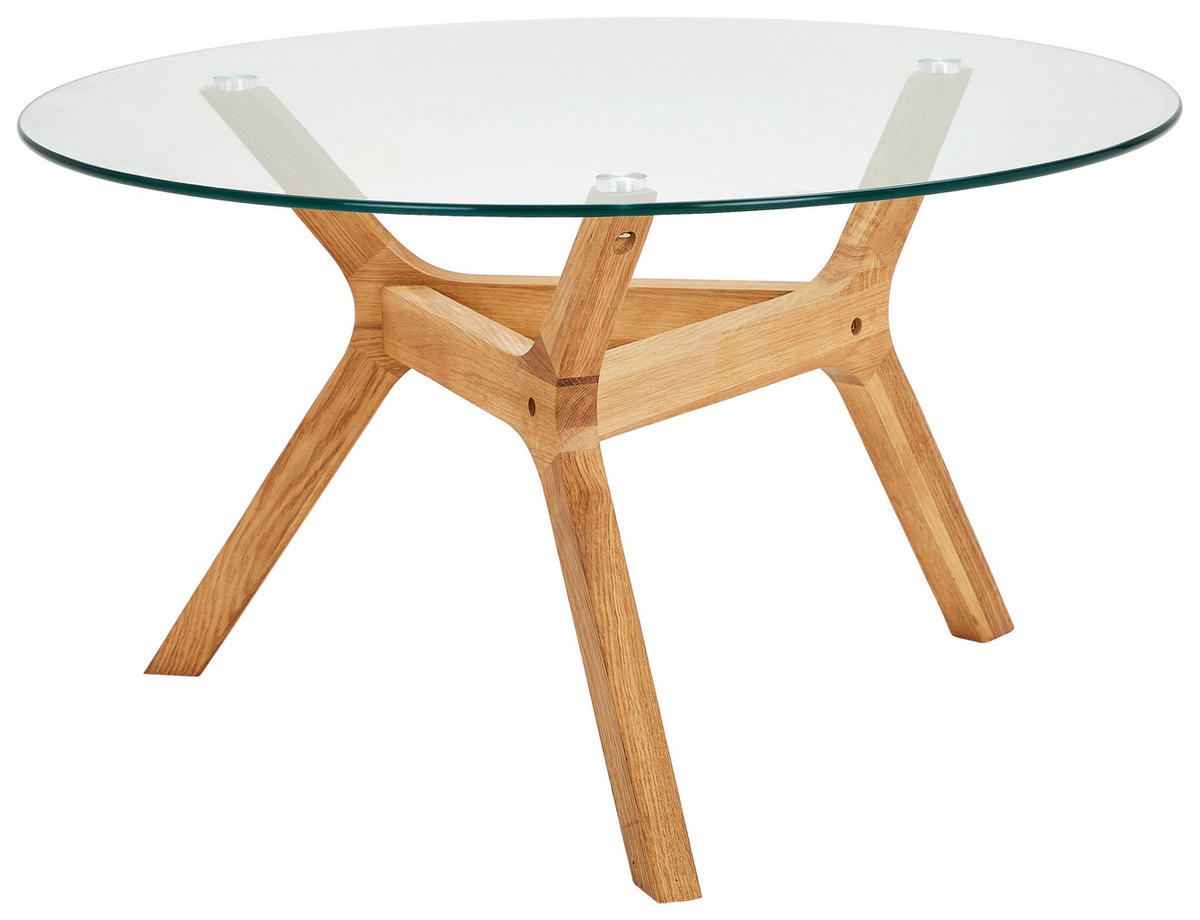 COUCHTISCH Eiche massiv ESG 80/80/45 cm rund Eichefarben  - Eichefarben, MODERN, Glas/Holz (80/80/45cm) - MID.YOU