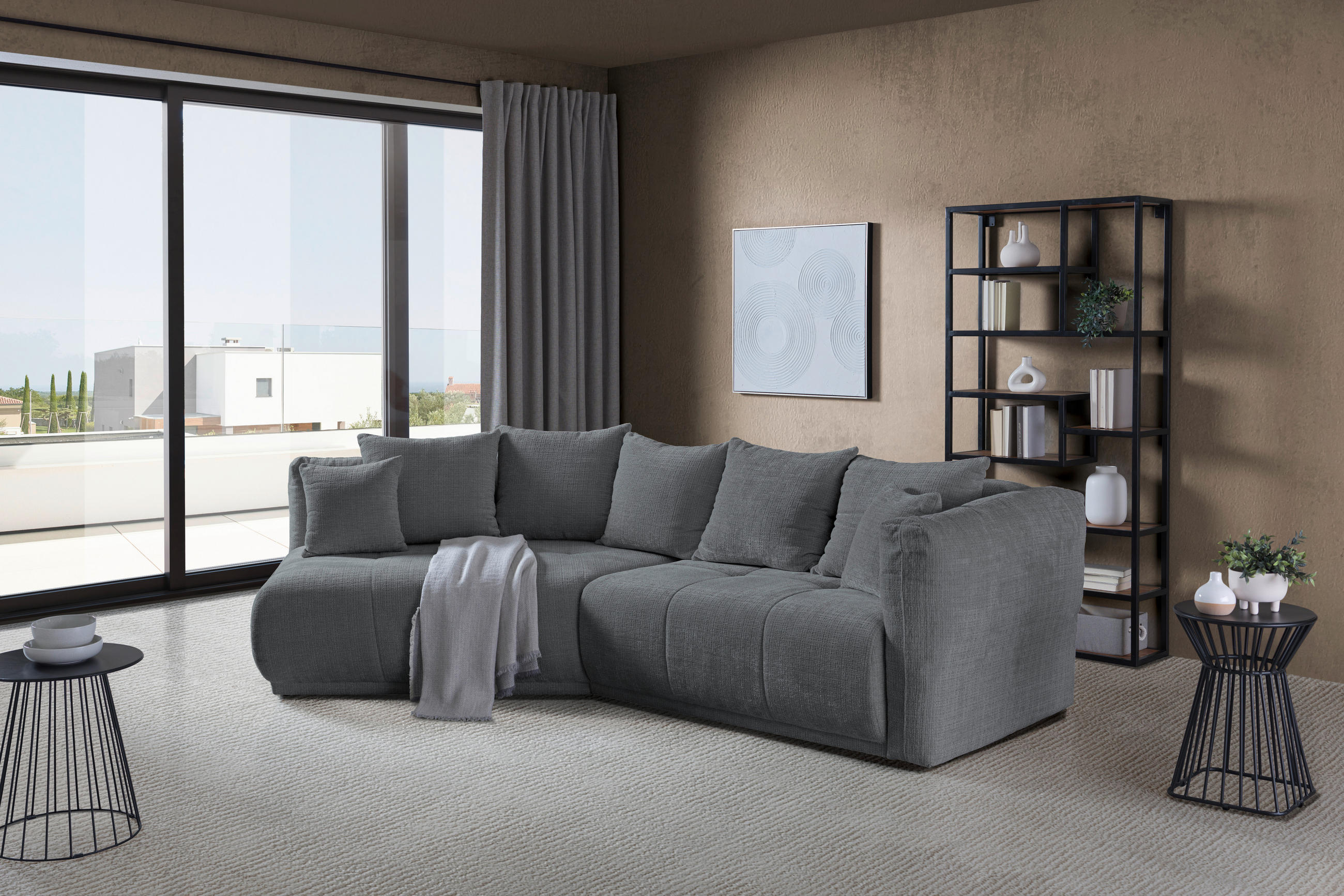 ECKSOFA  in Chenille Grau  180/315 cm  - Schwarz/Grau, MODERN, Kunststoff/Textil (180/315cm) - Hom`in