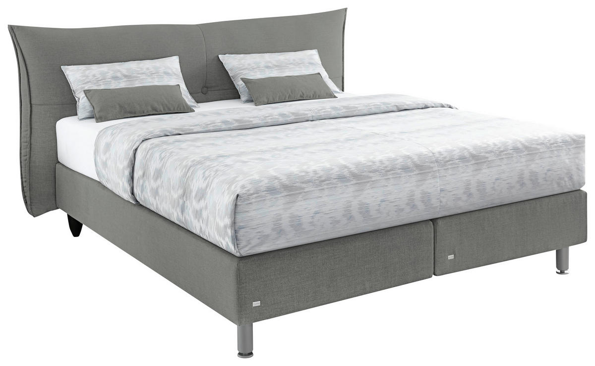 BOXSPRINGBETT 180/200 cm  in Graubraun  - Graubraun/Alufarben, Design, Textil/Metall (180/200cm) - RUF Betten