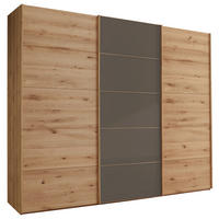 SCHWEBETÜRENSCHRANK 250/236/67 cm 3-türig Dunkelbraun, Eiche Bianco  - Eiche Bianco/Eichefarben, Natur, Glas/Holz (250/236/67cm) - Linea Natura