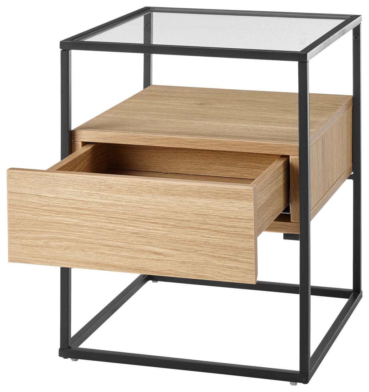 ODKLÁDACÍ STOLEK, černá, barvy dubu - černá/barvy dubu, kov/kompozitní dřevo (43/43/54cm) - Xora