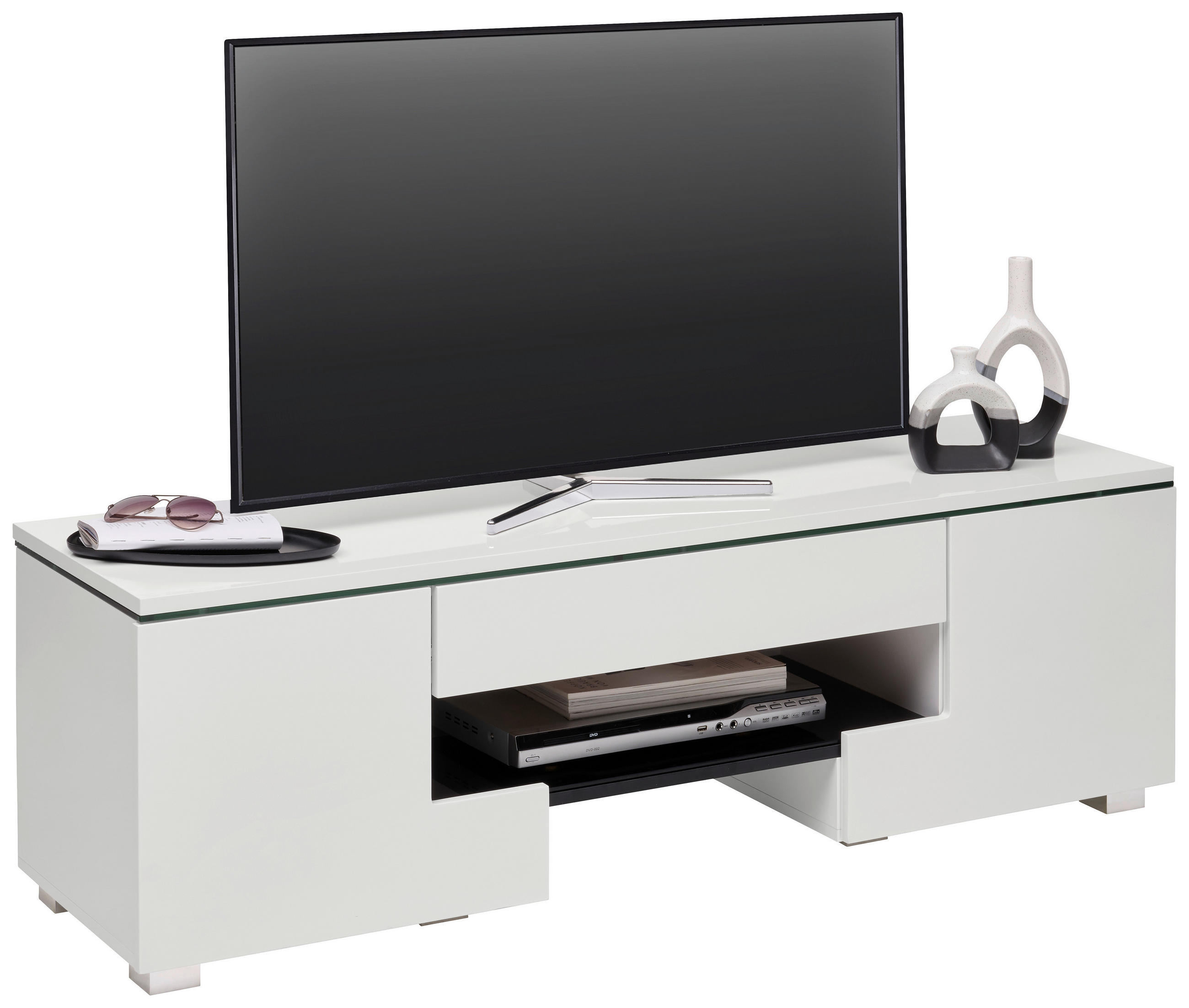 TV-BÄNK  i 140/44/40 cm  - vit/silver, Design, trämaterial/glas (140/44/40cm) - Carryhome