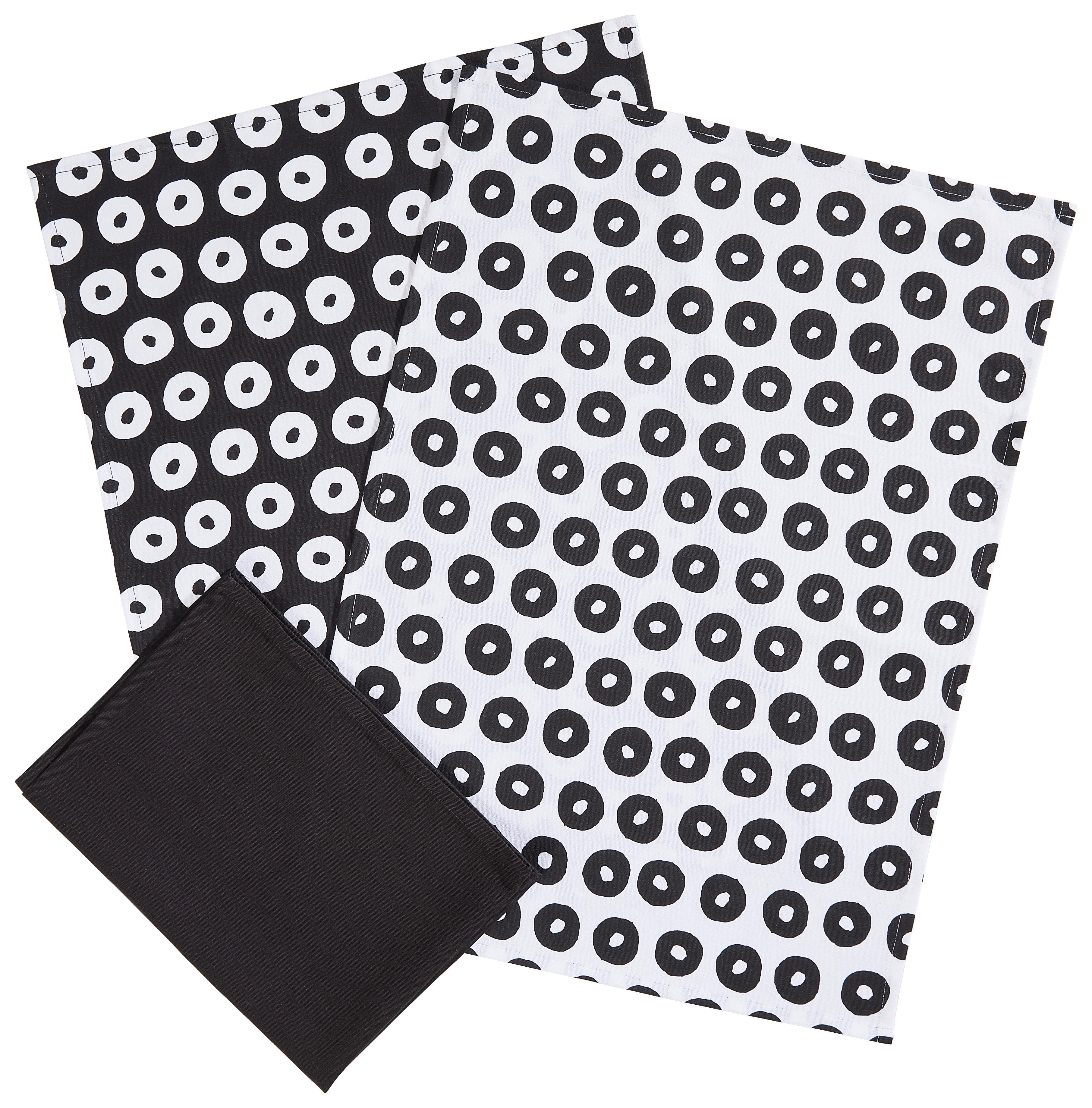 GESCHIRRTUCH-SET 3-teilig Schwarz, Weiß  - Schwarz/Weiß, KONVENTIONELL, Textil (50/70cm) - Esposa