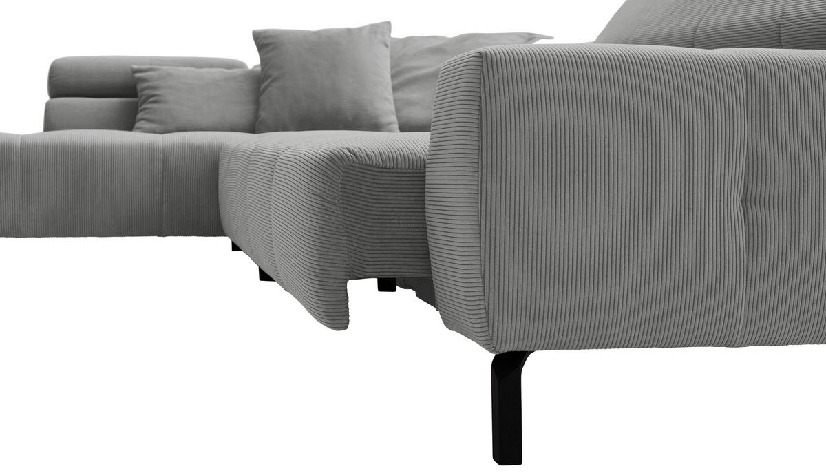 ECKSOFA in Feincord Grau  - Schwarz/Grau, Konventionell, Textil/Metall (219/311cm) - Hom`in