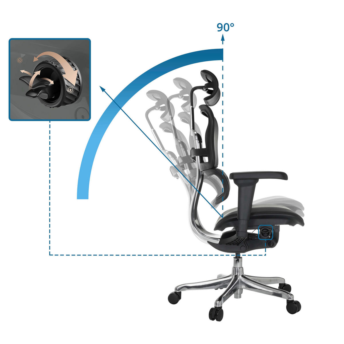 DREHSTUHL Schwarz  - Silberfarben/Schwarz, MODERN, Leder/Kunststoff (65/114-132/60cm) - MID.YOU