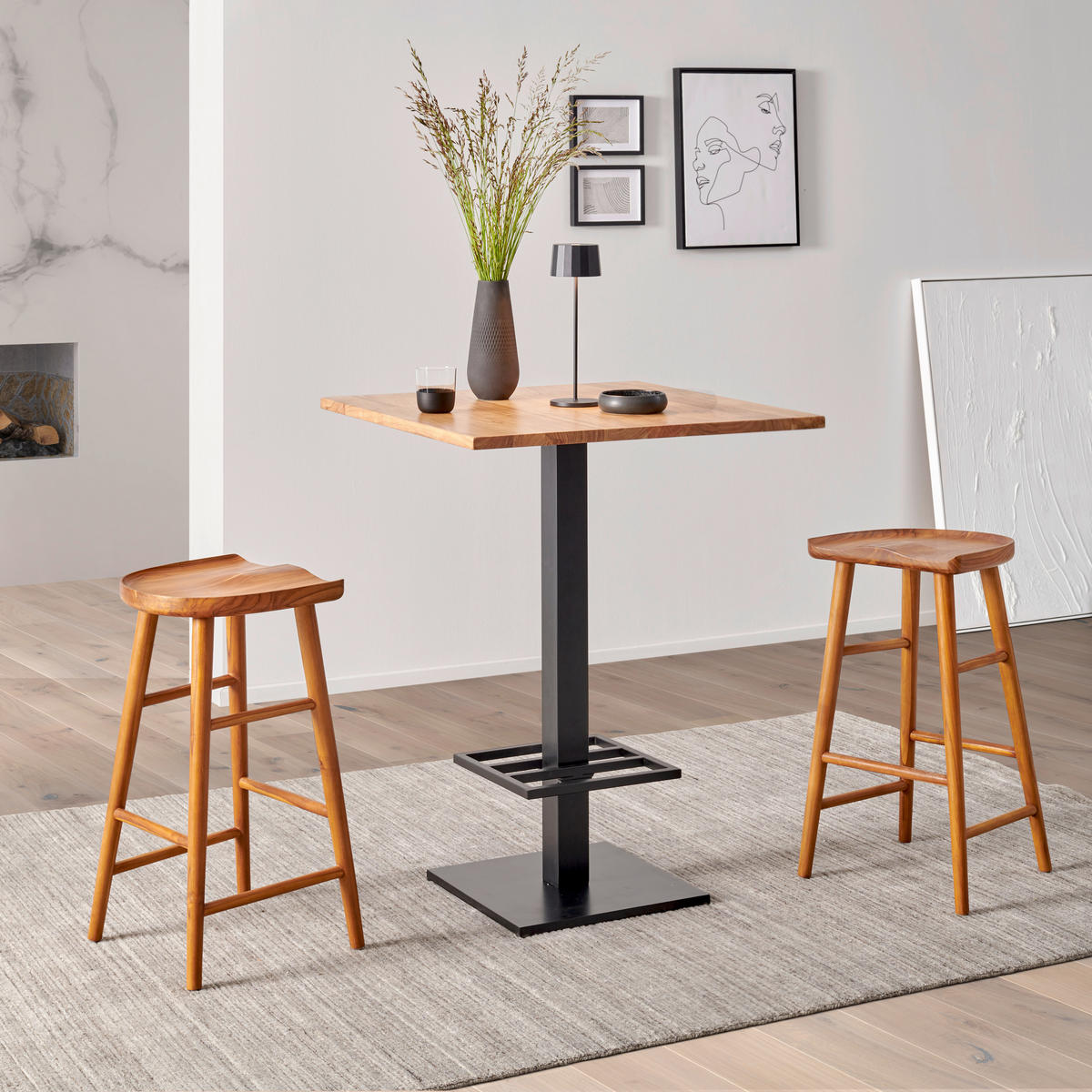 BARTISCH in Holz, Metall   - Schwarz/Akaziefarben, MODERN, Holz/Metall (80/105/80cm) - MID.YOU