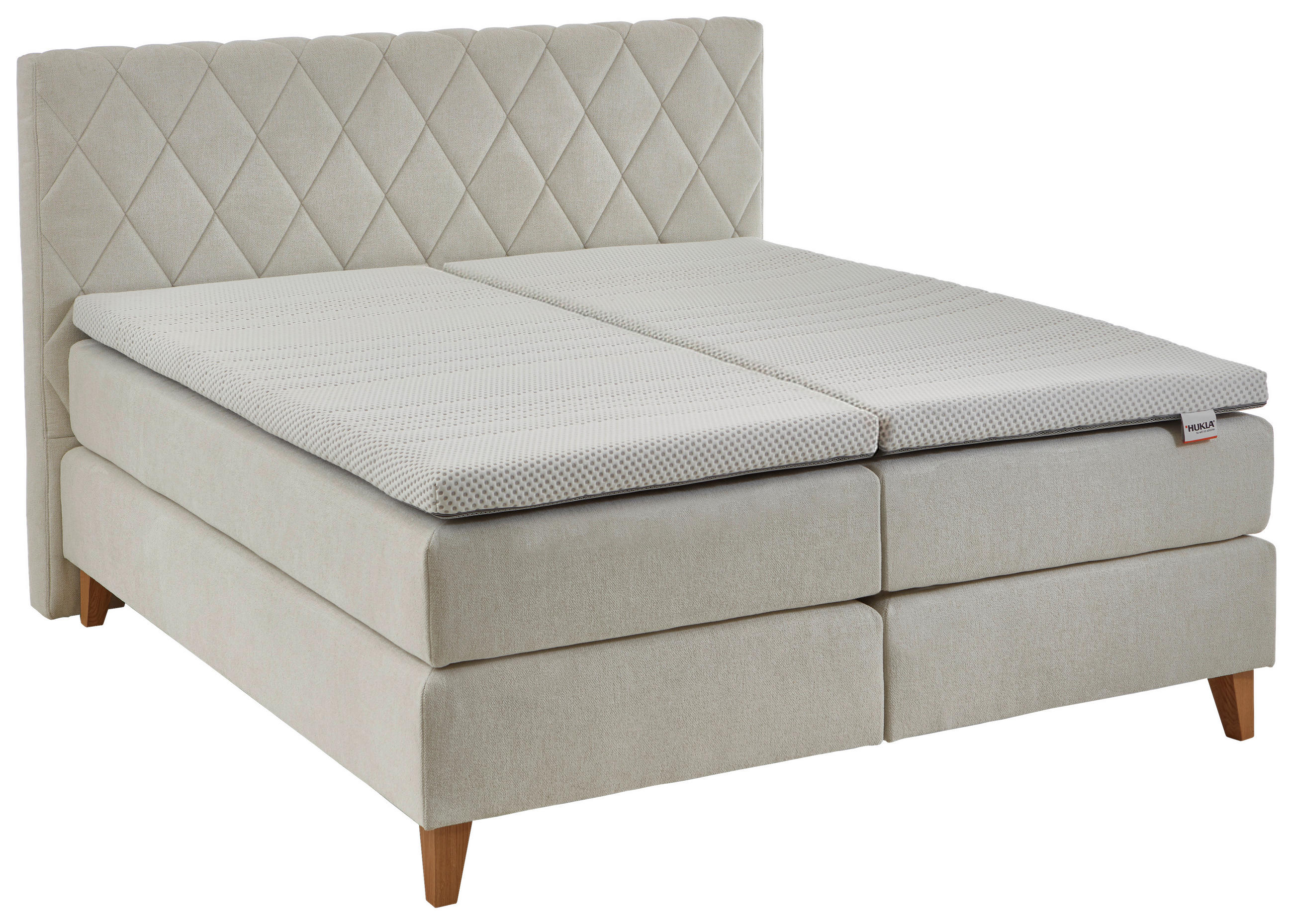 BOXSPRINGBETT 200/200 cm,  in Naturfarben, Beige, Matratze, gepolstertes Kopfteil, Topper, H2 + H3 = mittel + fest  - Wildeiche/Beige, MODERN, Holz/Textil (200/200cm) - Hukla