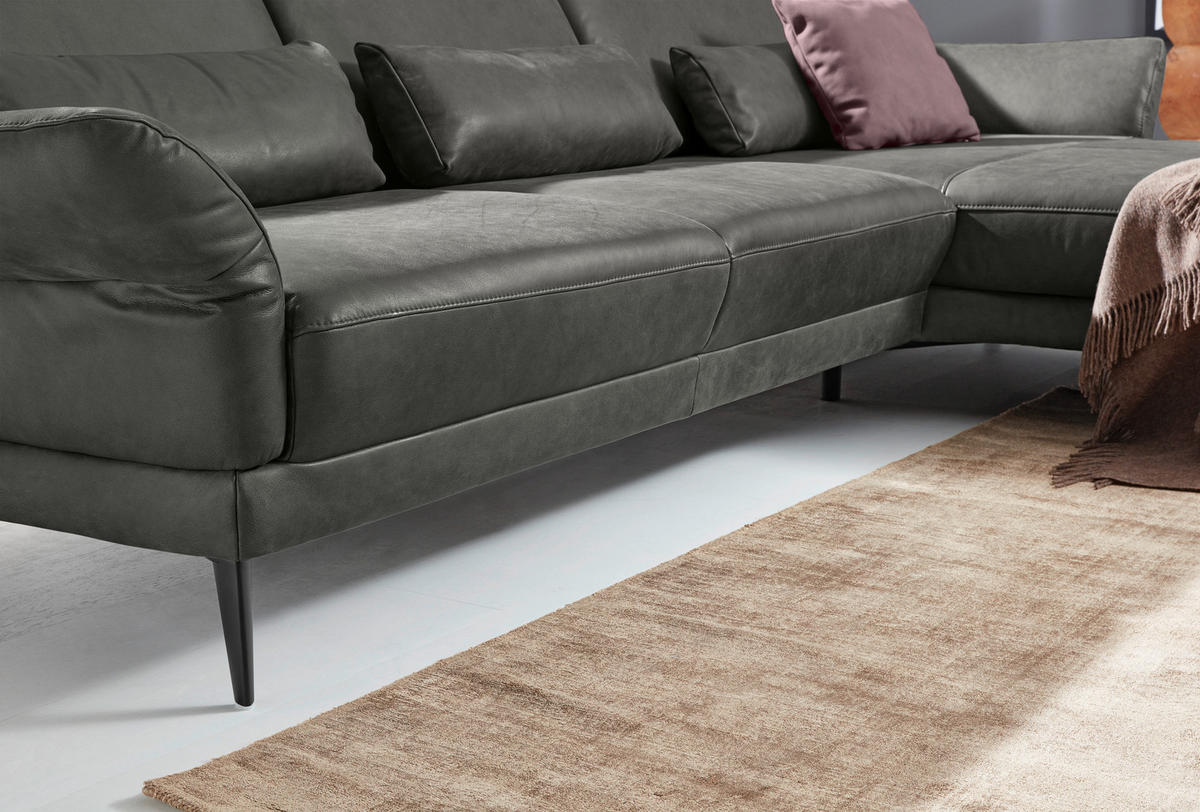 ECKSOFA MR 1350 Dunkelgrau Echtleder  - Dunkelgrau/Schwarz, Design, Leder/Metall (193/312cm) - Musterring