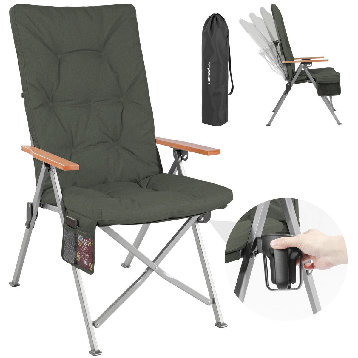 CAMPING-KLAPPSTUHL - Dunkelgrün/Silberfarben, Basics, Textil/Metall (56/109/71cm) - Modante