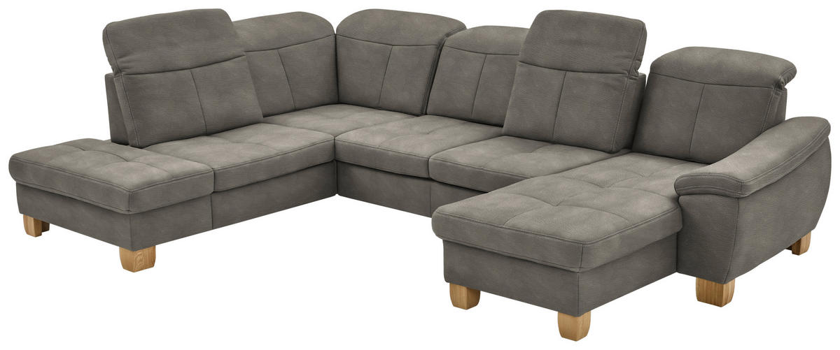 WOHNLANDSCHAFT Schlammfarben Mikrofaser  - Wildeiche/Schlammfarben, KONVENTIONELL, Holz/Textil (243/343/185cm) - Voleo