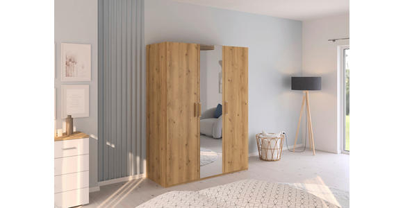 DREHTÜRENSCHRANK  in Eichefarben  - Eichefarben/Silberfarben, Design, Glas/Holzwerkstoff (151/197/60cm) - Novel