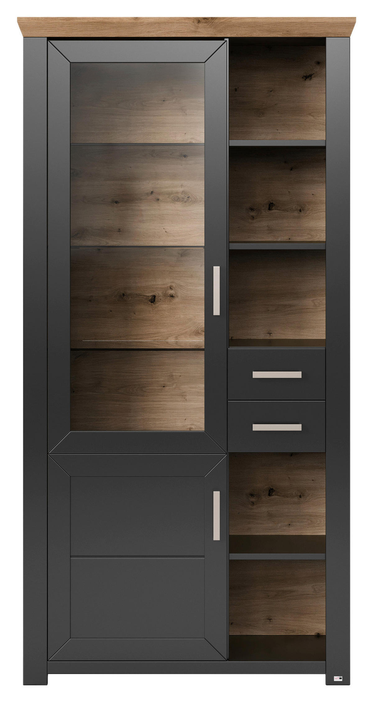 VITRINE in Graphitfarben, Eiche Artisan  - Graphitfarben/Eiche Artisan, Design, Glas/Holzwerkstoff (104,5/206,6/42,2cm) - SetOne by Musterring