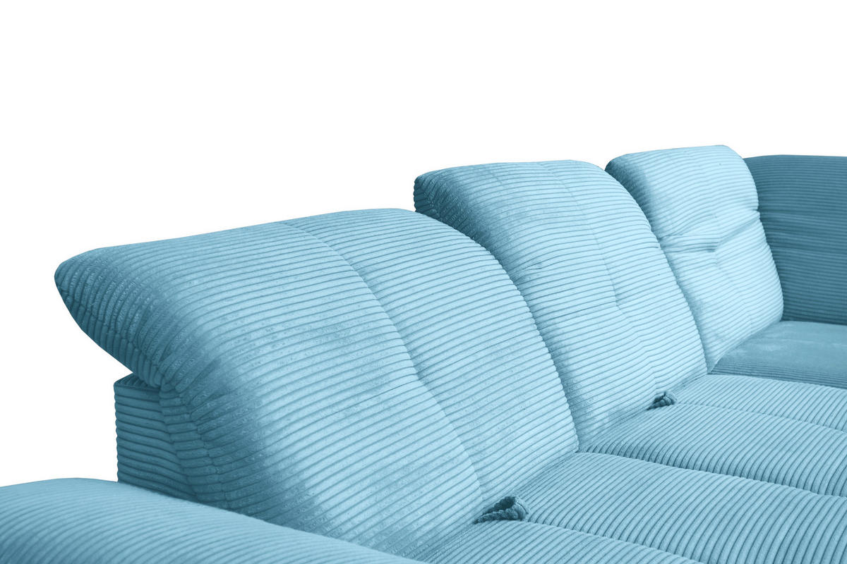 ECKSOFA in Cord Blau  - Blau/Schwarz, Design, Textil/Metall (313/242cm) - Xora