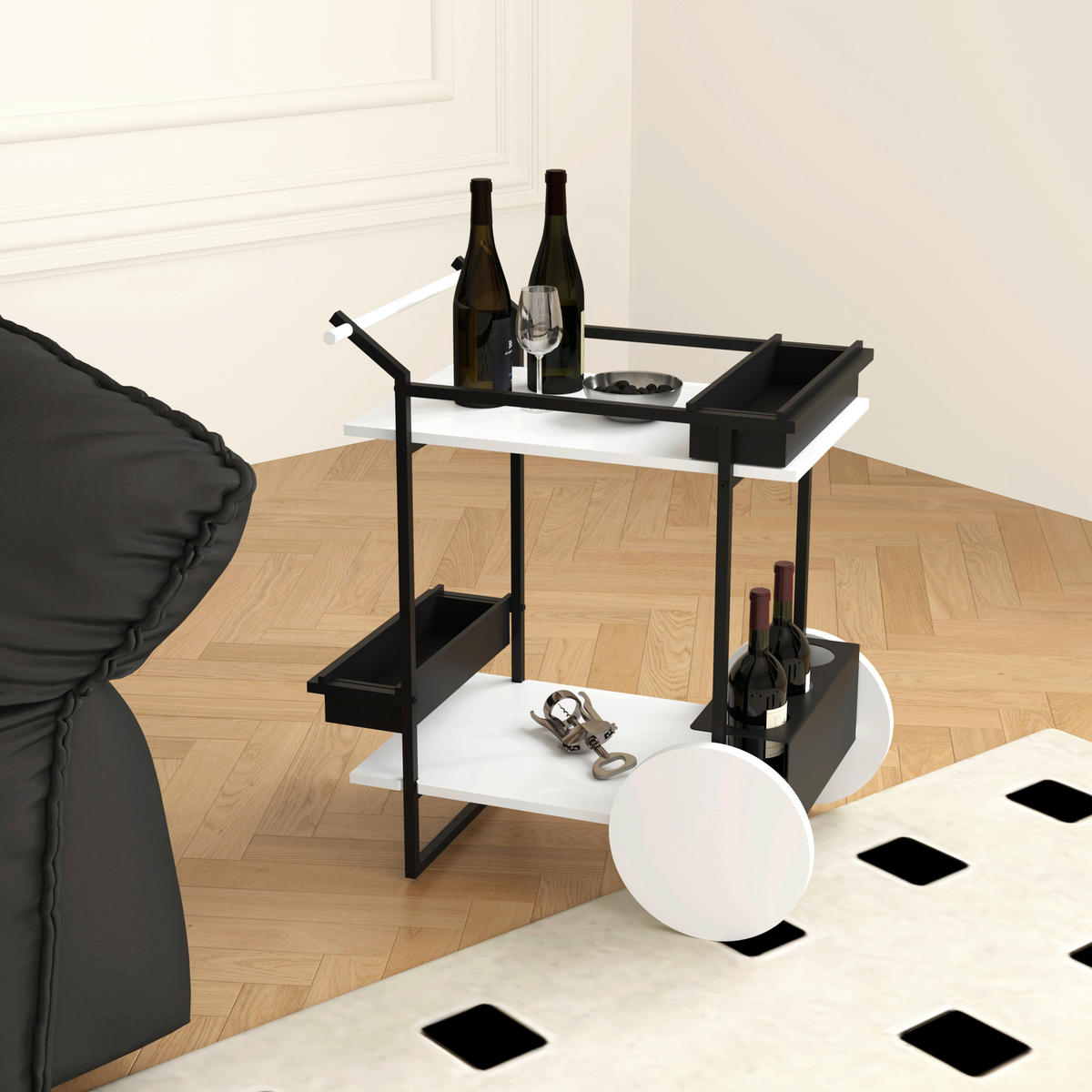 SERVIERWAGEN in Schwarz, Weiß  - Schwarz/Weiß, Basics, Holzwerkstoff/Metall (74/81/53,5cm) - MID.YOU