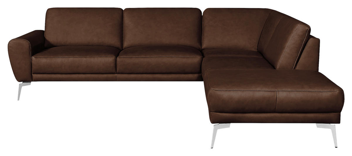 ECKSOFA in Echtleder Dunkelbraun  - Chromfarben/Dunkelbraun, Design, Leder/Metall (273/250cm) - Livetastic