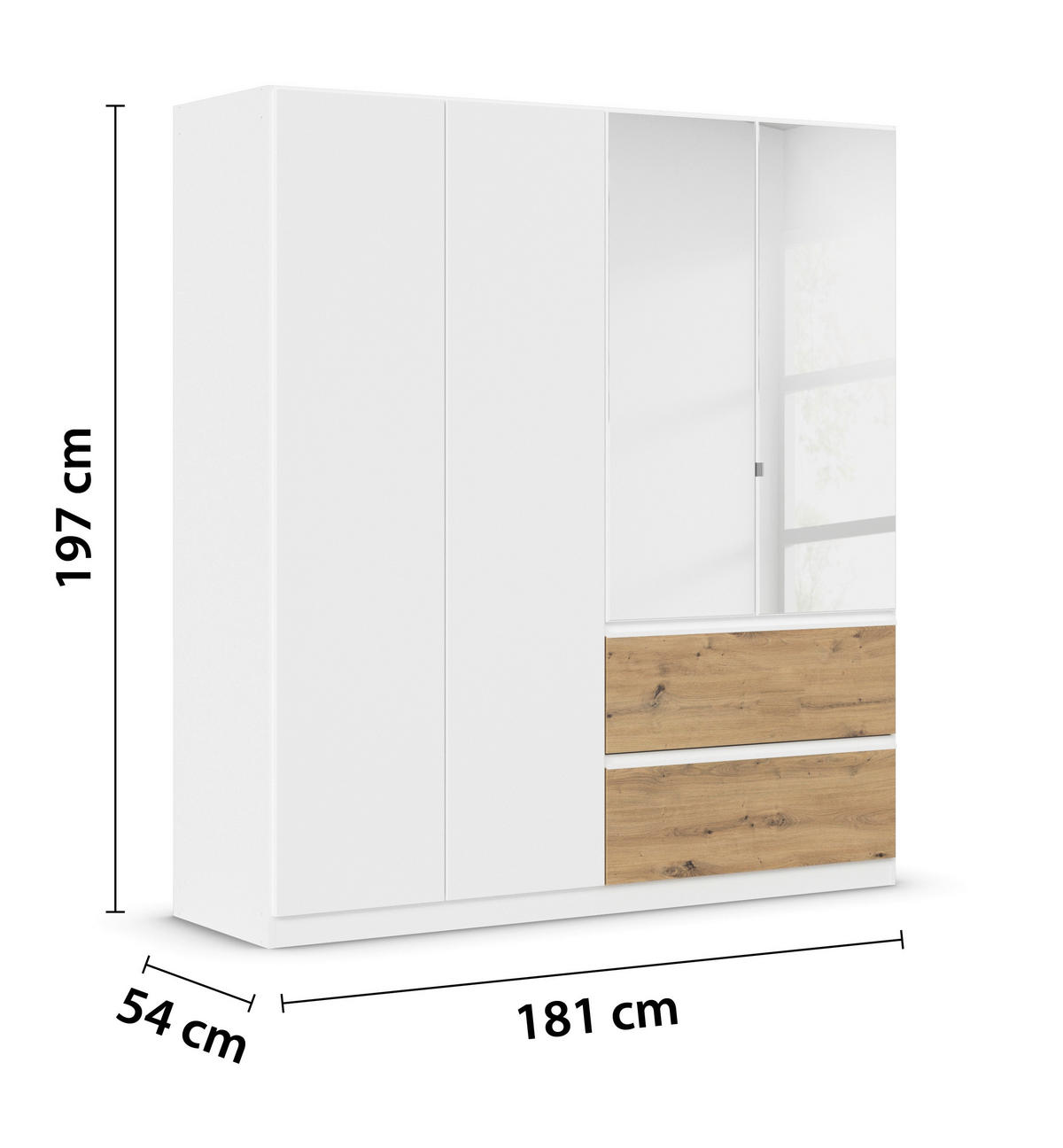 DREHTÜRENSCHRANK in Weiss, Eiche Artisan  - Weiss/Eiche Artisan, Modern, Holzwerkstoff (181/197/54cm) - Rauch Möbel