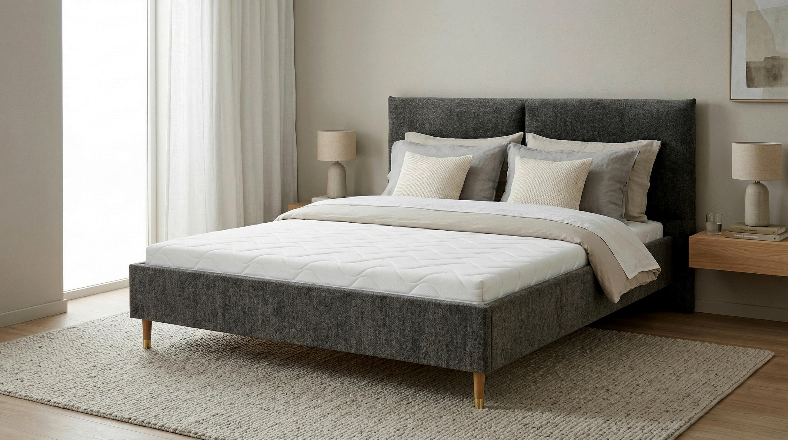 POLSTERBETT 140/200 cm,  in Dunkelgrau,  - Dunkelgrau/Eichefarben, MODERN, Holz/Textil (140/200cm) - Livetastic