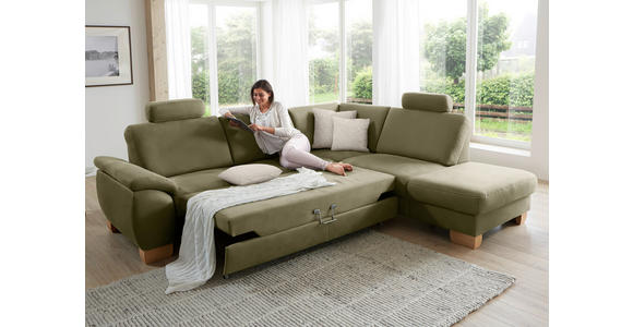 ECKSOFA in Mikrofaser Hellgrün  286/236 cm  - Wildeiche/Beige, Natur, Holz/Textil (286/236cm) - Voleo