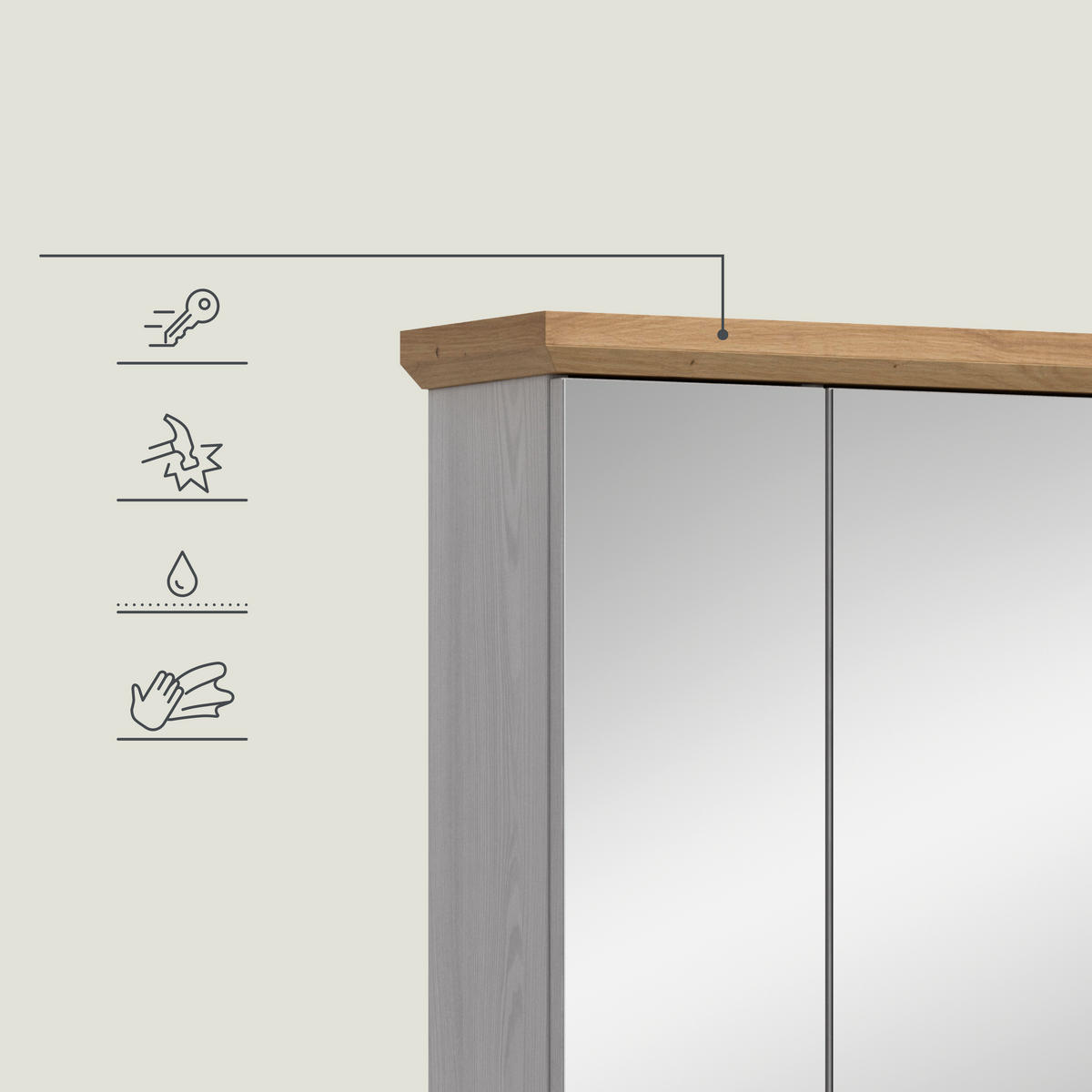ZRCADLOVÁ SKŘÍŇKA, barvy modřínu, 69/71/21 cm - barvy modřínu, Trend, kompozitní dřevo/sklo (69/71/21cm) - MID.YOU